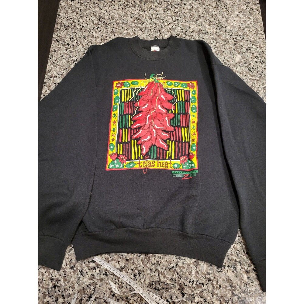 Fruit of the Loom Sweatshirt Mens L Black Tejas Heat Chili Graphic Pullover